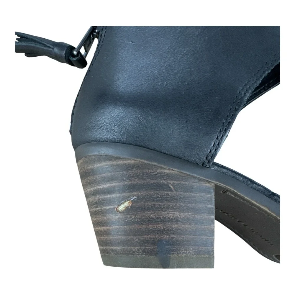 Lucky Brand Barbina Leather Heeled Sandals Black Size 6 Open Toe‎ Bootie Summer